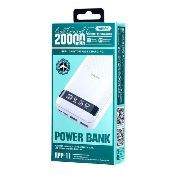 Внешний аккумулятор REMAX Hintom 2.4A Fast Charging Power Bank 20000mAh RPP-11 White