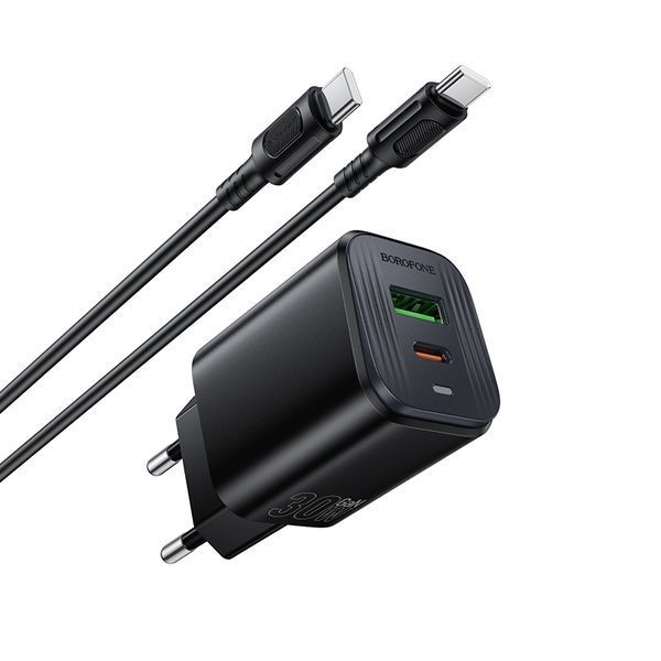 Сетевое зарядное устройство для BOROFONE BAS85A Star PD30W+QC3.0 Charger Set (C to C) (EU) Black